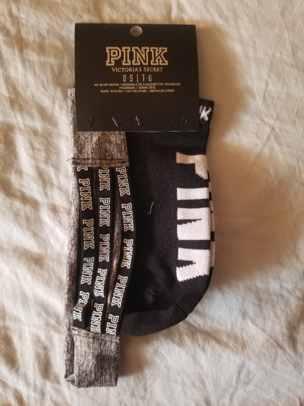 Victoria's Secret Black & White No Show Socks And Gray Headband One Size - New